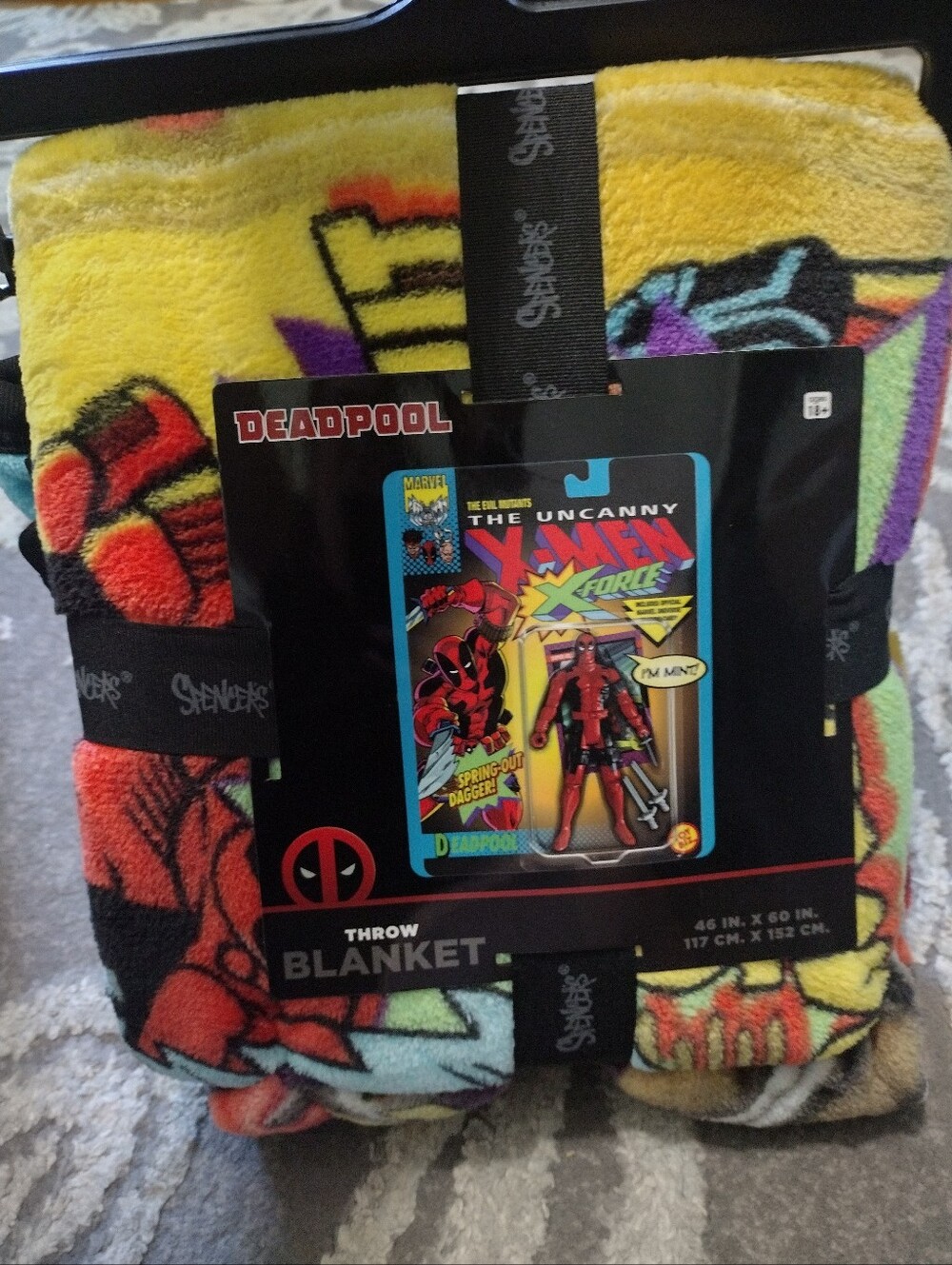NEW Marvel Deadpool Plush Throw Blanket in Yellow, Red, Black